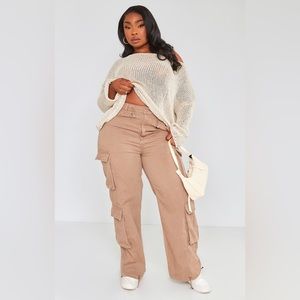 PLT Plus Washed Brown Cargo Toggle Hem Jeans